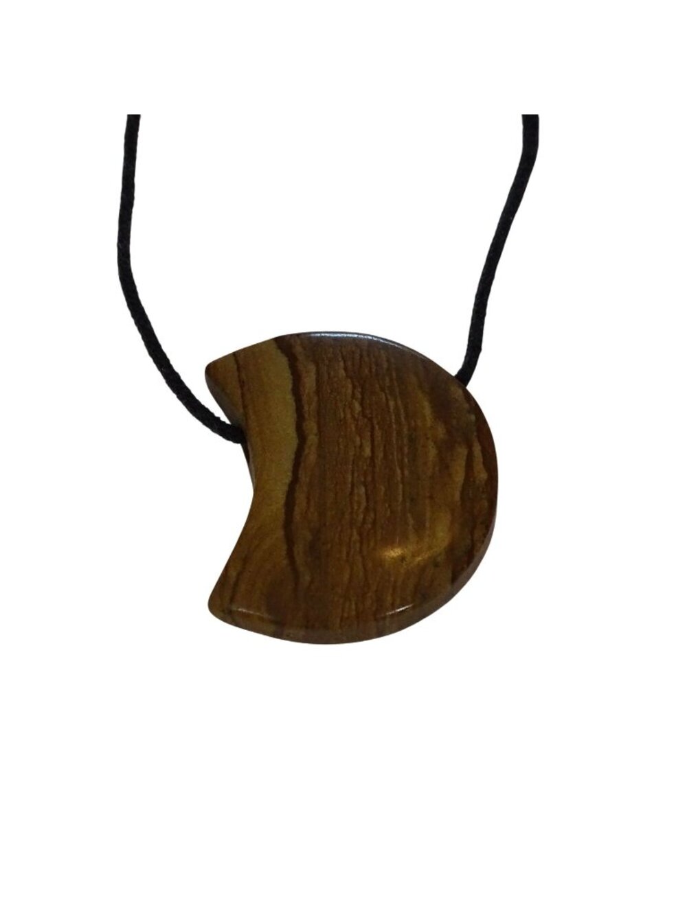 Wood Grain Crescent Pendant Necklace Black Cord Earthy Boho Celestial Minimalist